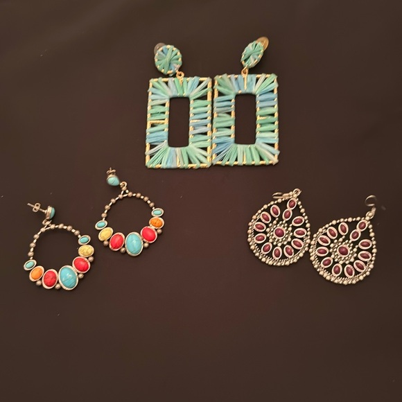 Jewelry - 3 pairs of awesome earrings!! Purple pair, southwestern colors & a turquoise mlb